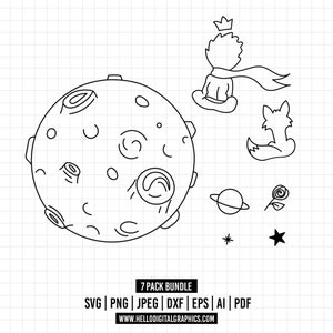 956 - Paquete de El Principito SVG, EPS, PNG - Clipart de El Principito Vector. Dtf de El Principito. Íconos de El Principito