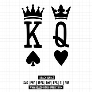 1246 - Rey y Reina SVG, EPS, PNG - Naipes Clipart Vector, Rey de Espadas, Reina de Corazones Iconos vectorizados.