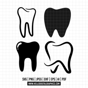 Ensemble de dents de paquet SVG, EPS et PNG - Paquet de dents de vecteur Clipart. Icône de dents pour dentiste clipart. Contour d'icône de dents, dessin au trait svg