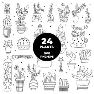 873 - Paquete de plantas SVG, EPS, PNG - Diferentes plantas Doodle Clipart Vector.