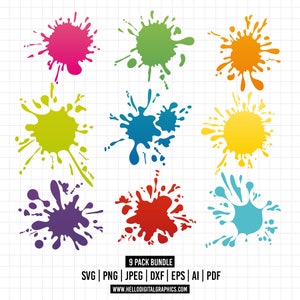 859 - Paint Splatter SVG, EPS, PNG - Farbspritzer Pack Bundle Clipart Vektor. Malen Sie Splatter Icons in Farben.