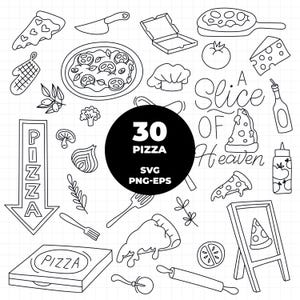 1480 - Pizza doodle vector SVG, EPS, PNG - Ristorante Pizzeria Clipart Vector. Ideias de ícones de pizza doodle