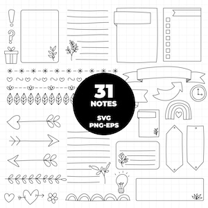 920 - Notities en planners SVG, PNg, EPS - Notities en bronnen voor bullet journal Clipart Vector. Bujo-svg. Bujo dtf. Notities svg. Opmerkingen dtf