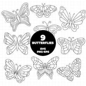 1379 - vlinders cliparts, vlinder clipart set, Fly Art, vlinder doodles clipart, tatto cliparts, digitale stempel, vlinder svg