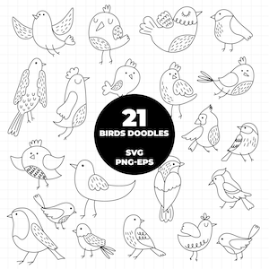 1388 - Clip mignon oiseaux numériques dessinés à la main, clipart oiseau, Little birt Clipart, clipart oiseaux de printemps imprimable, svg oiseaux