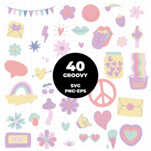 1433 -Retro Clipart/Boho Hippie Clipart  Clipart/Groovy cliparts/scrapbook cliparts/Instant Download/Commercial use/Erin Condren