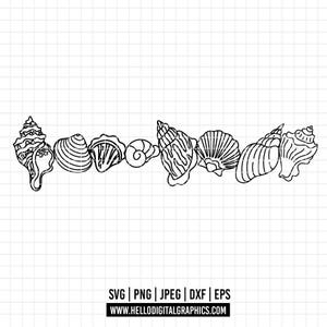 2910 - Coquillage SVG, EPS, PNG - vecteur Clipart monde marin. Svg d'escargots de mer. Dessin au trait sur la vie marine. Coquillage clipart dtf.