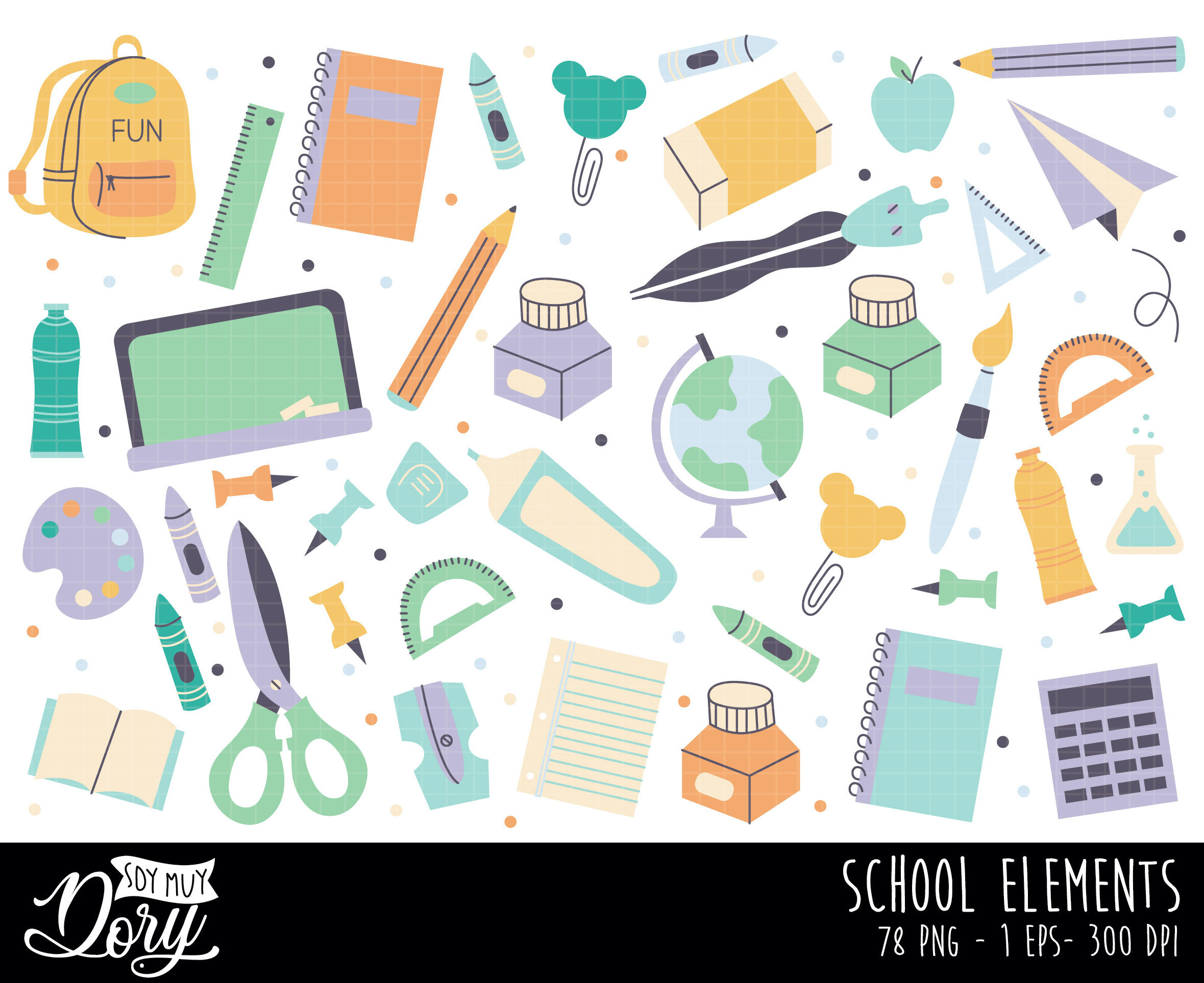 155 Colored Chalk School Elements/Clipart