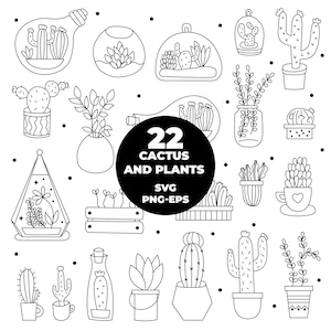 872 - Cactus et plantes pack bundle SVG, EPS, PNG - Cactus et plantes Doodle Clipart Vector.