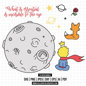 957 - Pakiet The Little Prince SVG, EPS,PNG- Frazy The Little Prince clipart Vector. The Little Prince dtf. Ikony The Little Prince