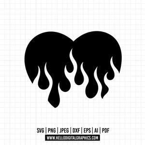 1244 - 火のハート SVG、EPS、PNG - バレンタインデーのクリップアートベクター。自己愛、ハートアイコン SVG。