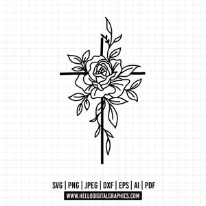 1209 - Floral Cross SVG, EPS, PNG - Easter, Cross, Faith, Religious Clipart Vector.