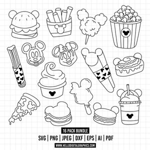 892 - Metas de bocadillos para ratones SVG, EPS, PNG - Imágenes prediseñadas vectoriales de metas de bocadillos para parques temáticos. Imágenes prediseñadas vectoriales de alimentos de un mundo mágico. Viajes a Disney dtf
