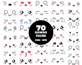 802 - Kawaii faces pack bundle Clipart EPS and PNG Format. Kawaii faces Clipart Vector. Mega Pack bundle of Kawaii faces full color