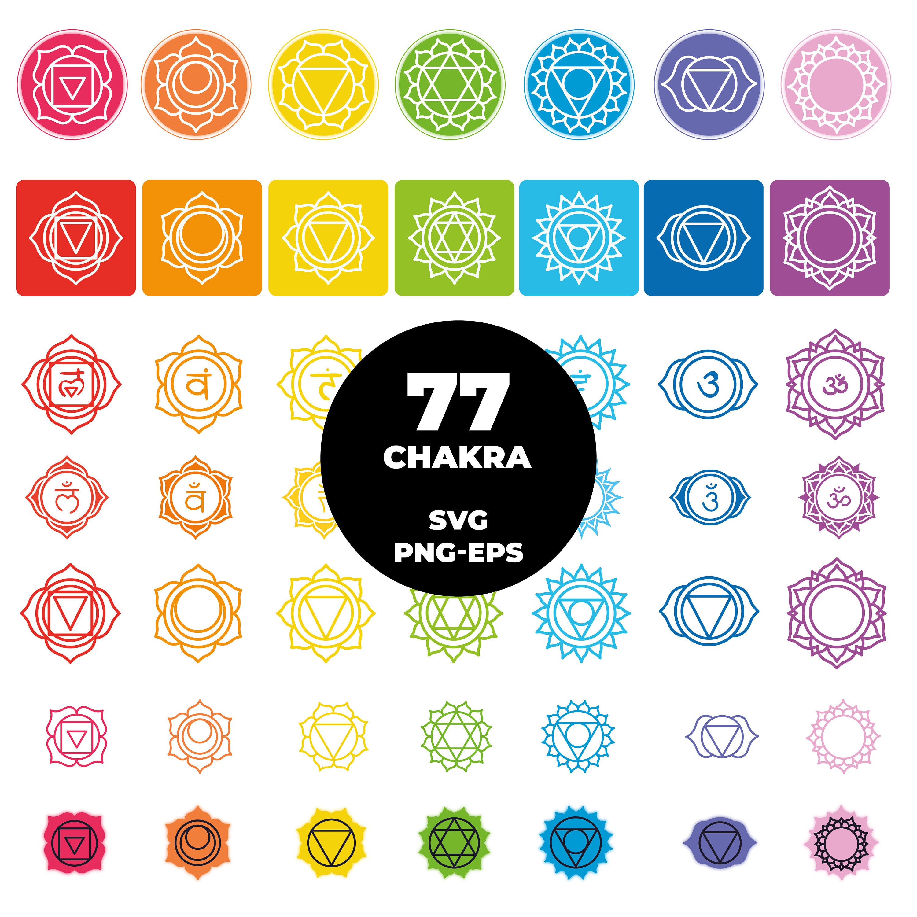 858 - 7 Chakras SVG, EPS, PNG - 7 Chakras Icons Clipart Vector. Yoga ...
