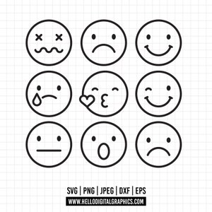 945 - Paquete de caras de emojis clásicos SVG, EPS, PNG - Emojis clásicos Clipart Vector. Emojis clásicos doodle clipart. emojis dtf. Emojis icon