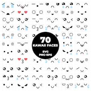 COD232 - Kawaii faces SVG (And different formats). Kawaii faces Clipart Vector.