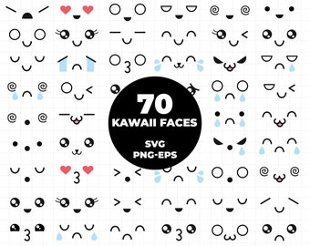 COD232 - Kawaii faces SVG (And different formats). Kawaii faces Clipart Vector.