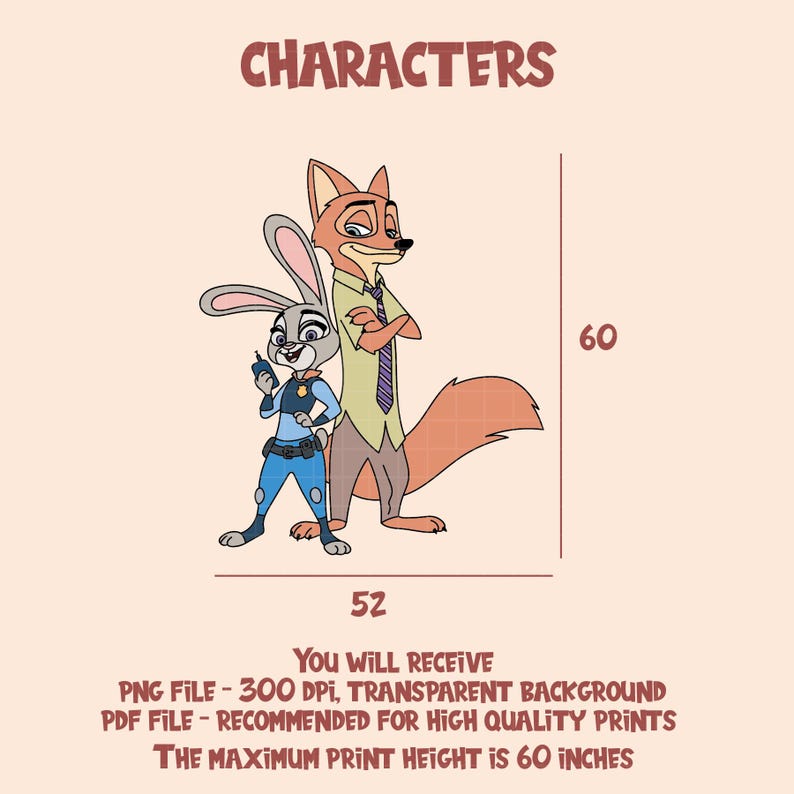 5801 - Judy Hopps y Nick Wilde de Zootopia Recorte PNG PDF 60" Decoración grande para fiestas, fondo para baby shower y cumpleaños, imprimible Disney imagen 7