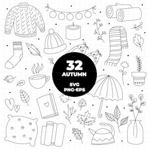 937 - Clipart de doodle de outono SVG (e formatos diferentes). Clipart de doodle de outono Vetor.