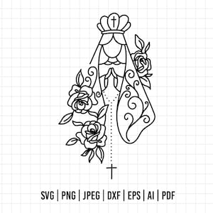 17 - Vergine Maria SVG, EPS, PNG - Vergine Maria Clipart Vector. Vergine per la prima comunione clipart. Clipart di religione. Vergine con rosario svg.