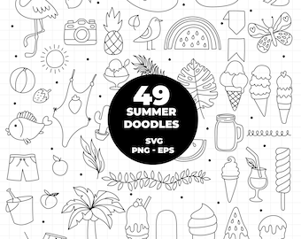 936 - Summer doodle Clipart SVG (And different formats). Summer doodle Clipart Vector.