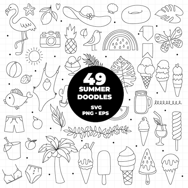 COD159 - Summer doodle Clipart SVG (And different formats). Summer doodle Clipart Vector.