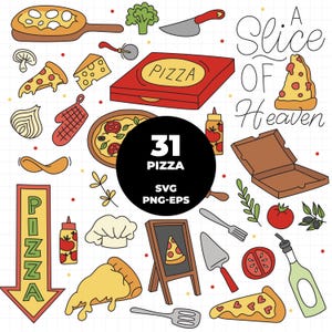1482 - Pizza SVG, EPS, PNG - Ristorante Pizzeria Clipart Vector. Ingredientes de pizza vetorizados. Elementos de pizza svg
