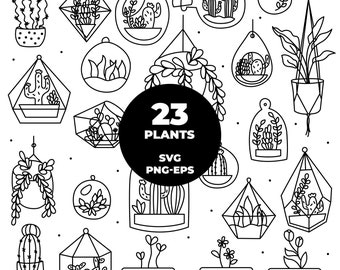 COD95 - Terrarium Cactus SVG (And different formats). Terrarium Cactus doodle Clipart Vector.