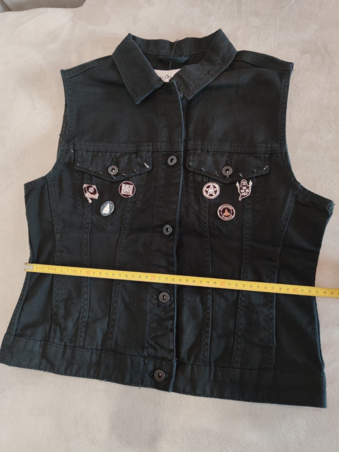 Black denim vest Size M jeans Rock Punk Biker Dark Grunge | Etsy