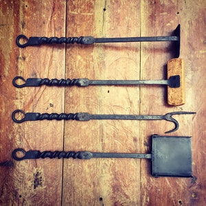 Wood Furnace / Wood Stove Tools / Fireplace Tools ~ Five Piece Set (With Wall Rack)