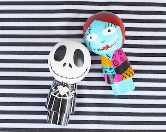 Jack + Sally Peg Dolls | Kokeshi Peg Doll