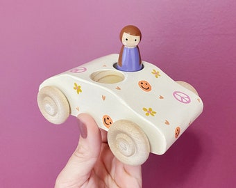 Peace Wooden Peg Doll Car | 70s Vibe