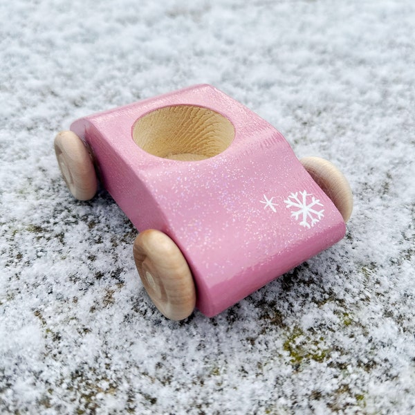 Glistening Snow Peg Doll Car | Wooden Peg Doll Car