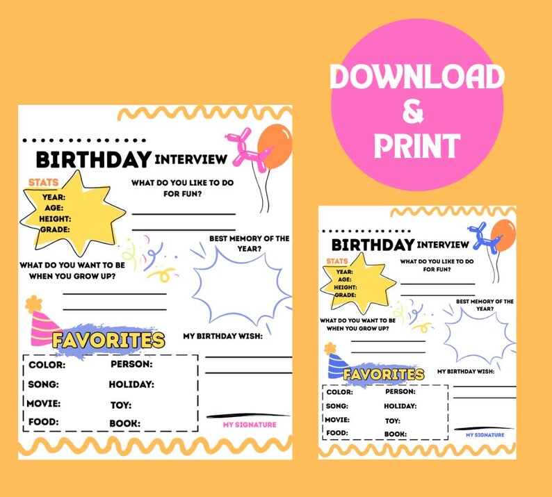 Kids Birthday Interview Printable: Annual Keepsake Questions (PDF ...