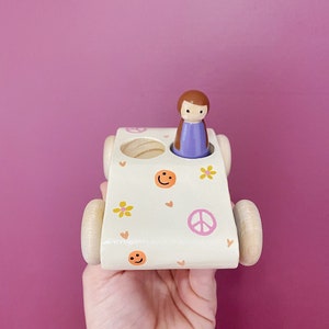 Peace Wooden Peg Doll Car 70s Vibe image 2