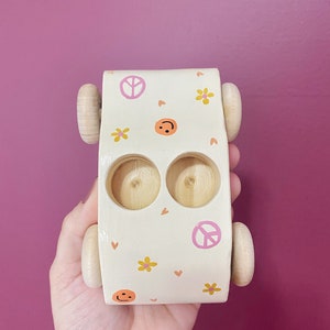 Peace Wooden Peg Doll Car 70s Vibe image 3