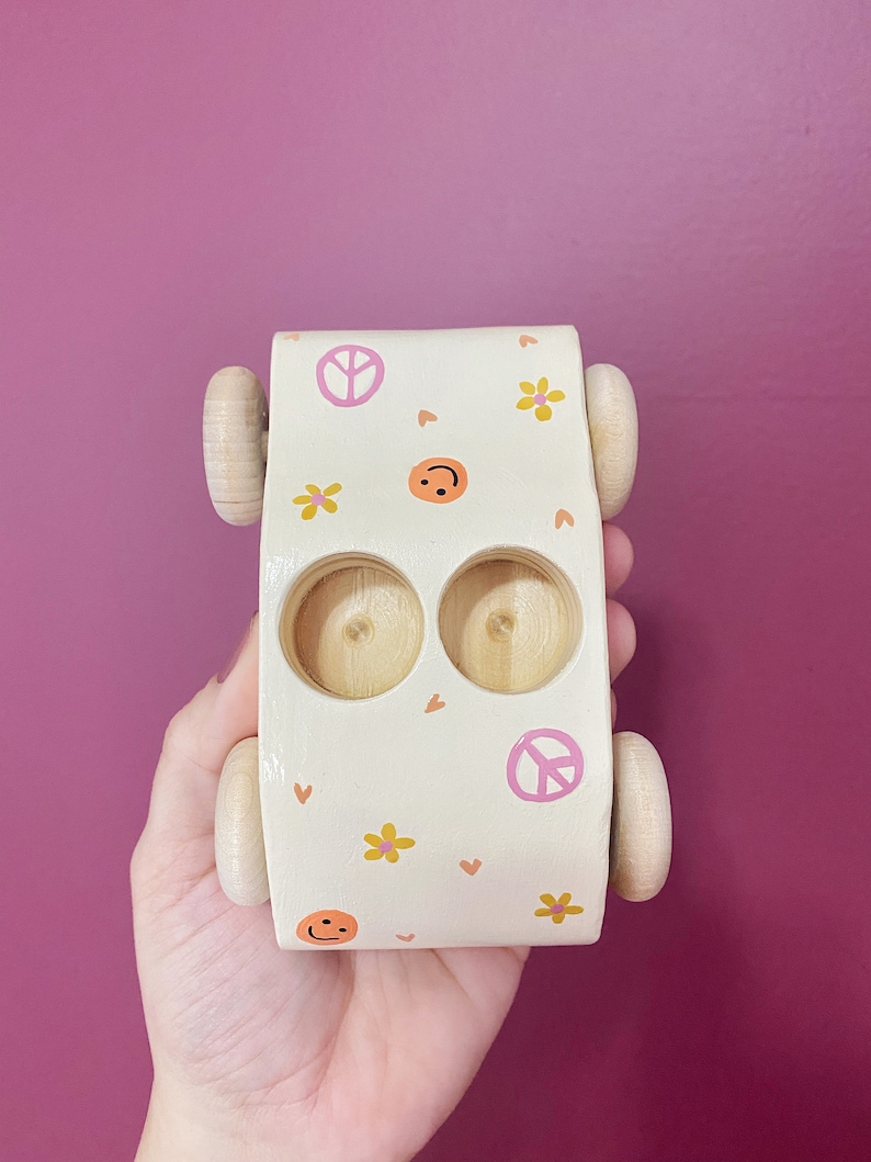 Peace Wooden Peg Doll Car 70s Vibe image 3