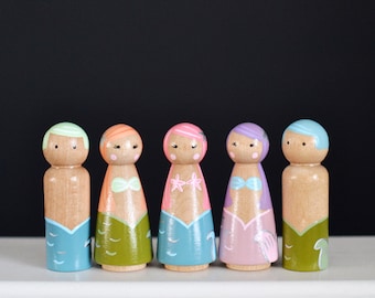 Jumbo Mermaid Peg Dolls | Birthday Party Favors | Mermaid Birthday