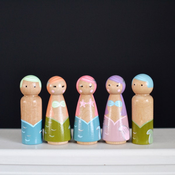 Jumbo Mermaid Peg Dolls | Birthday Party Favors | Mermaid Birthday