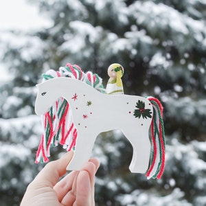 Holly Christmas Horse and Girl Wooden Peg Doll Horse image 2