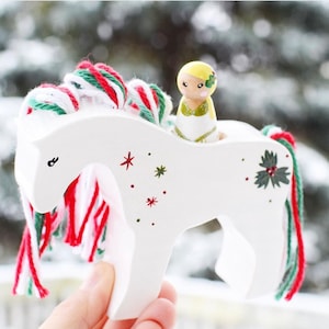 Holly Christmas Horse and Girl Wooden Peg Doll Horse image 1