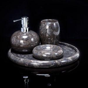 4 Piece Marble Bathroom Accessory Set Charcoal Gray