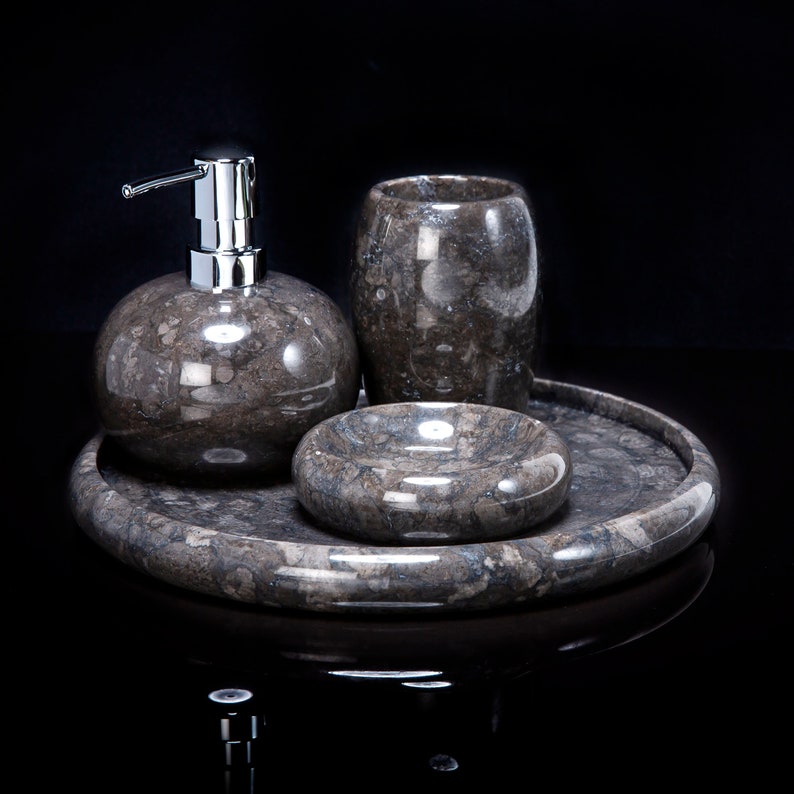 4 Piece Marble Bathroom Accessory Set Charcoal Gray - Etsy