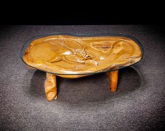 Perched Crow Carved Teak Root Table