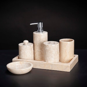 6 Piece Marble Bathroom Accessory Set Cream 