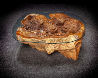 Toad Carved Teak Root Table