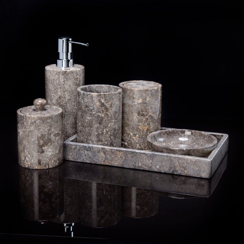 6 Piece Marble Bathroom Accessory Set Cream Etsy