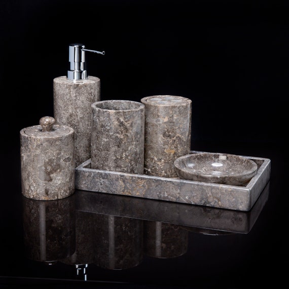 6 Piece Marble Bathroom Accessory Set Light Gray Etsy