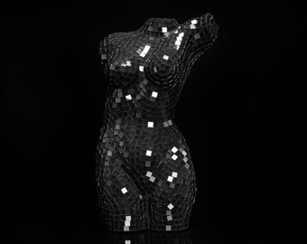 Mosaic Mirrored Woman Mannequin Bust Black 16"